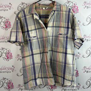 Almost heaven tshirt collar Casual Plaid Button-Down Shirt in Blue and Cream